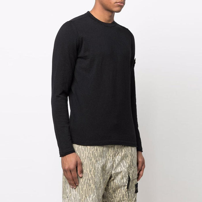 STONE ISLAND Black Logo Patch Crewneck Knit Sweater 7615502B0 V0029