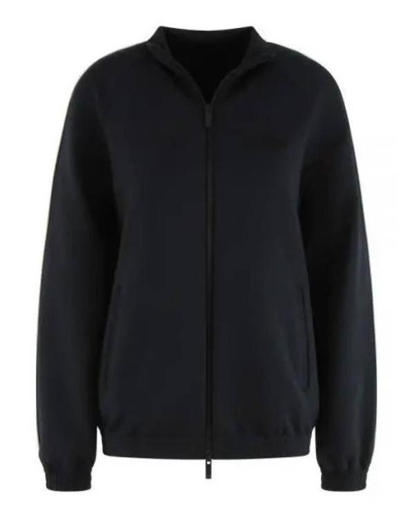Moncler Matte Black Logo Patch Zip Hoodie for Women