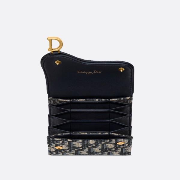 DIOR Oblique Canvas 5-Pocket Card Holder Wallet Navy