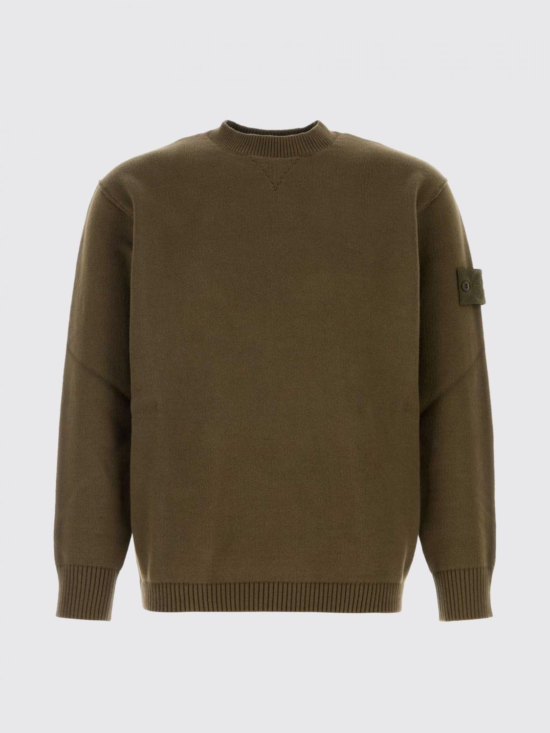 STONE ISLAND Green Wool Crewneck Knit Sweater for Men