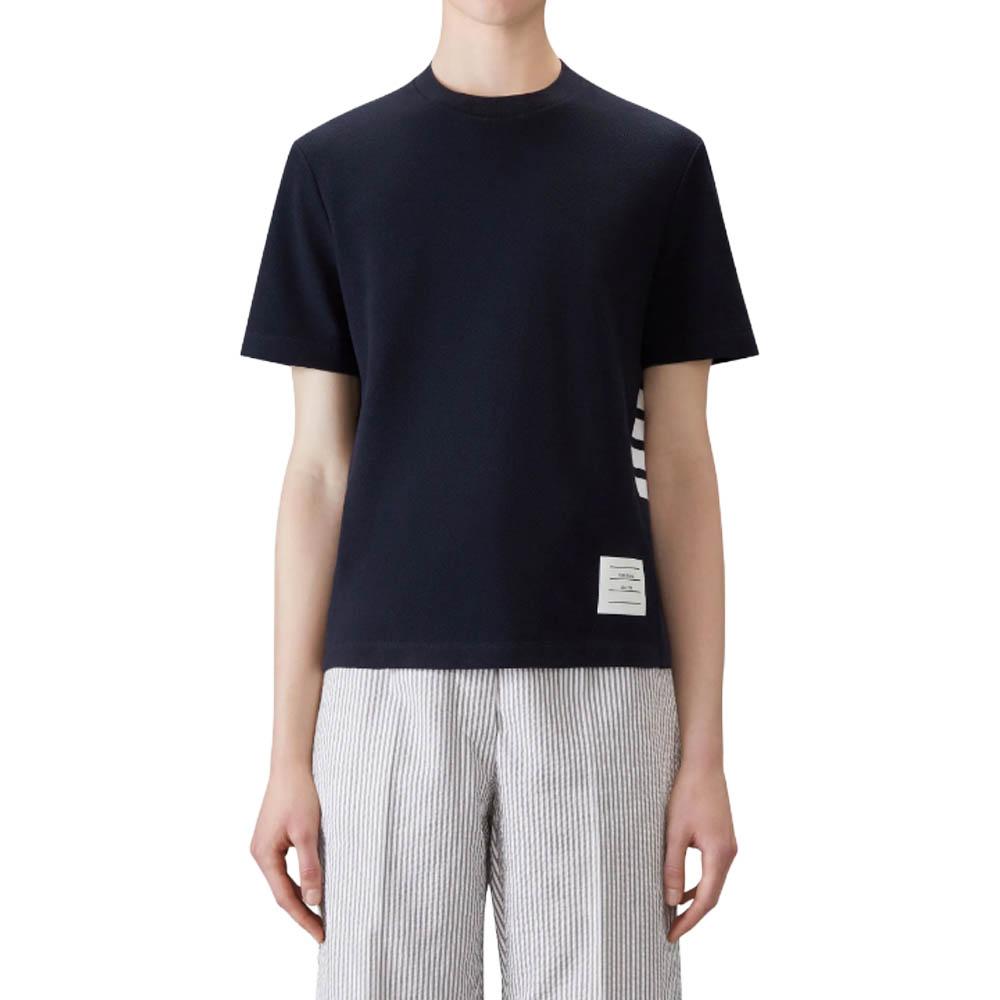 THOM BROWNE Women’s Diagonal Stripe Short Sleeve T-Shirt Navy