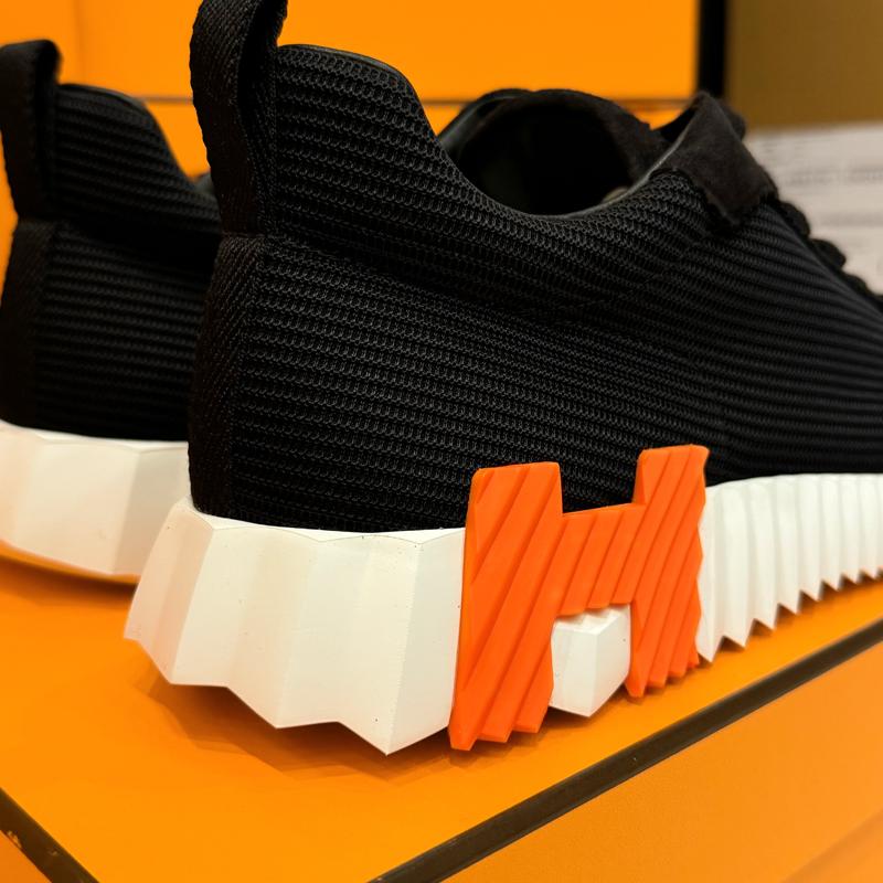 HERMES Bouncing Suede Black H Orange Two-Tone Low-Top Sneakers