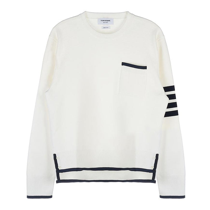 THOM BROWNE 4-Bar Stripe Crewneck Knit Sweater White Men