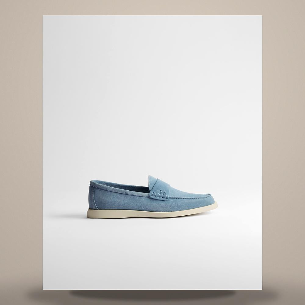 DIOR Light Blue Suede Calfskin Granville Loafers 3LO216ADRH507