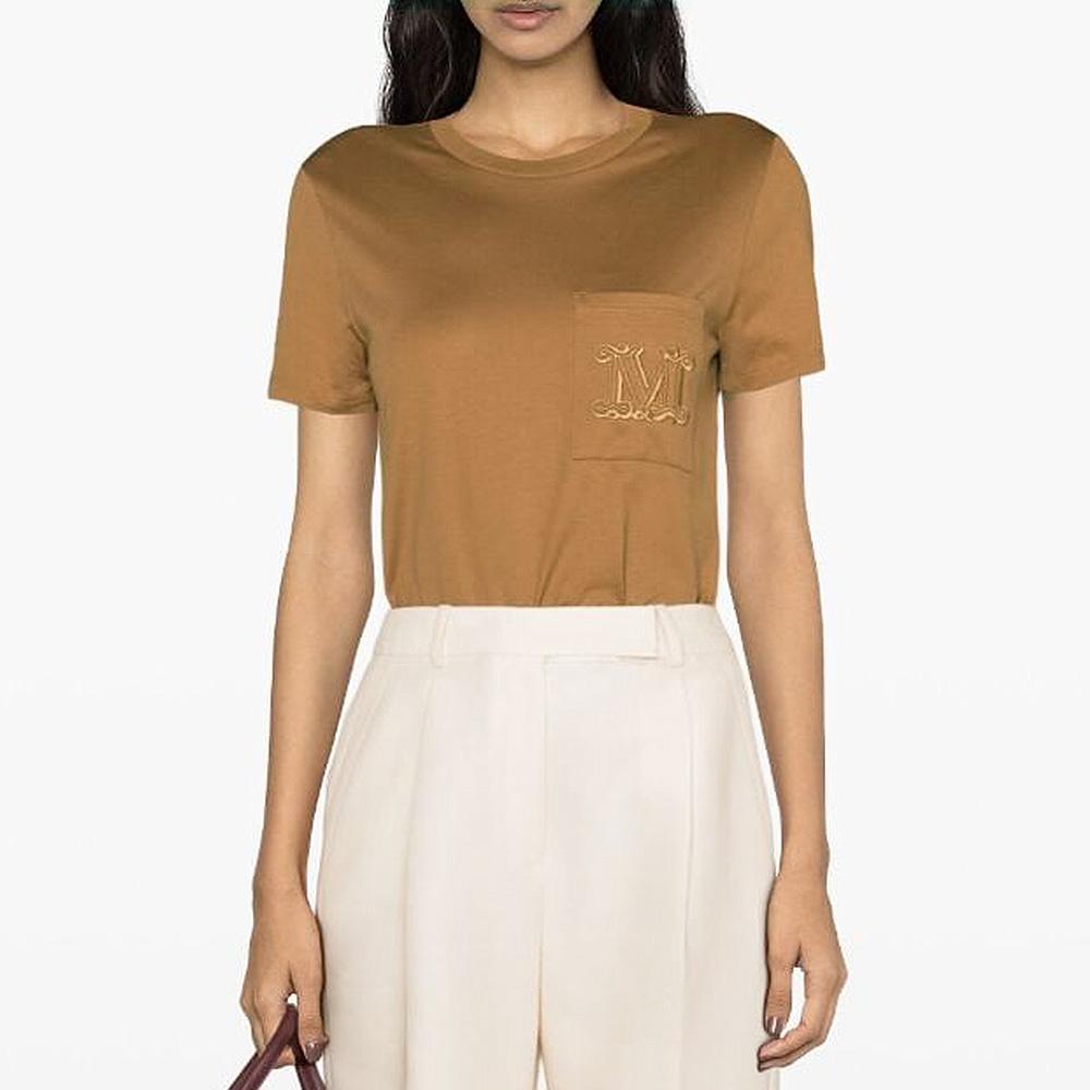 Max Mara Papaya Embroidered Logo Short Sleeve T-Shirt Camel 1946014106003