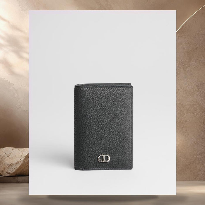 DIOR Grey Flannel Grain Calfskin CD Icon Bi-Fold Card Holder