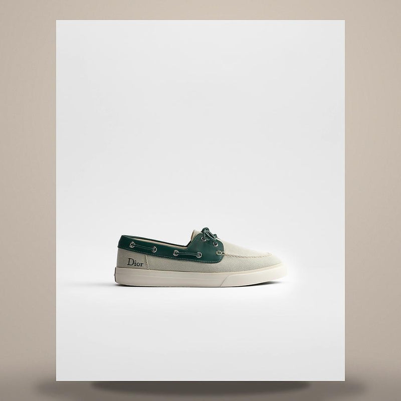 DIOR Green Cotton Canvas Smooth Calfskin Dior Chester Boat Shoes 3LO369ADU H606