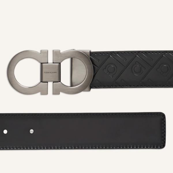 Ferragamo Double Gancini Buckle Reversible Leather Belt 35mm