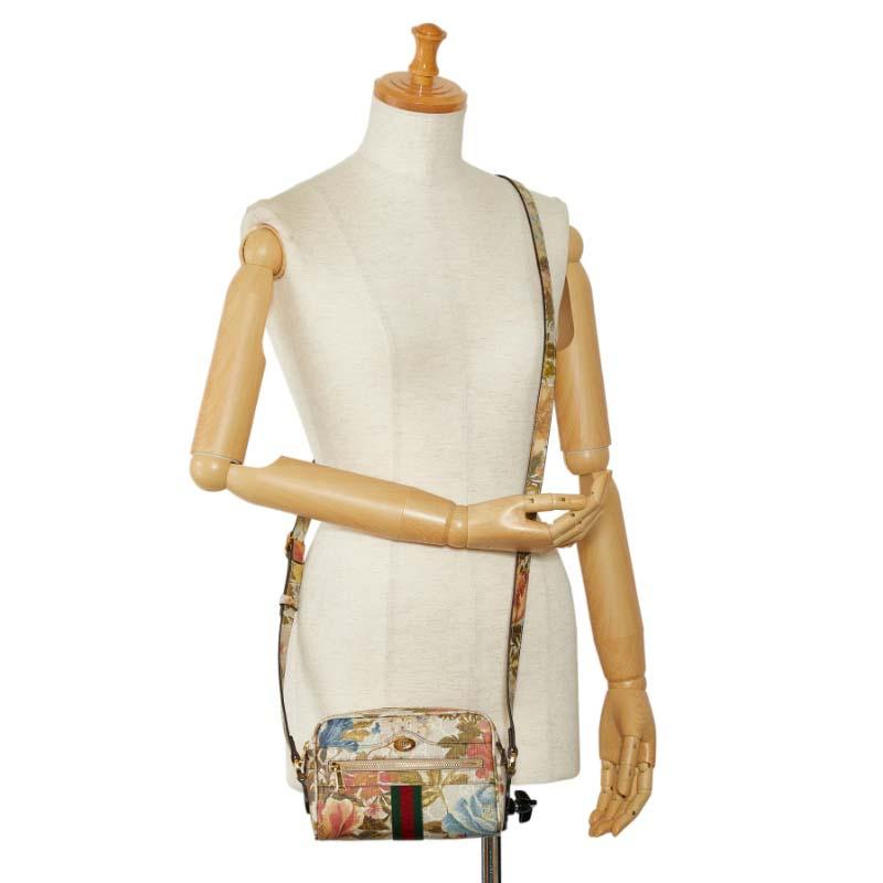GUCCI Ophidia GG Mini Shoulder Bag Beige Brown Canvas Leather