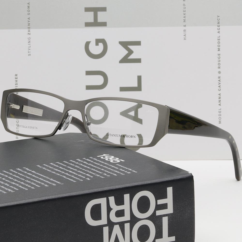 Bottega Veneta Titanium Square Eyeglass Frames Buffalo Horn Unisex BV83 E20