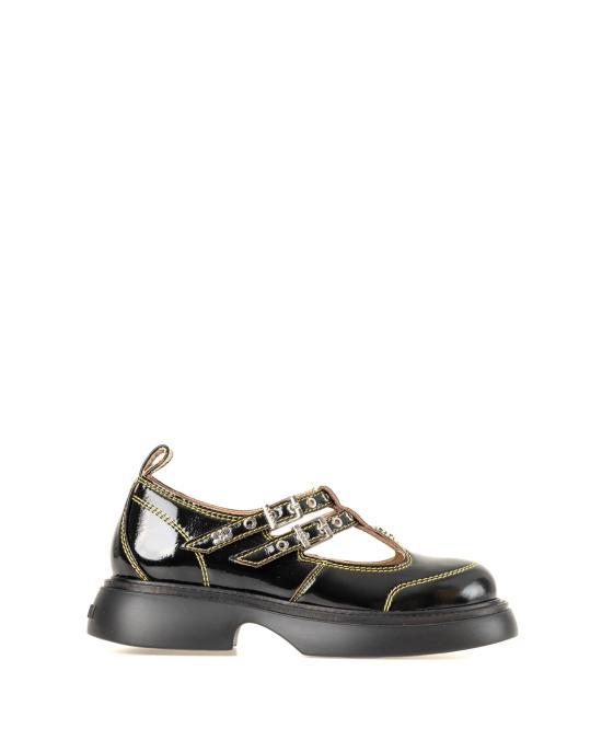 GANNI Black Leather Loafers S2928 864 BLACK YELLOW DOM