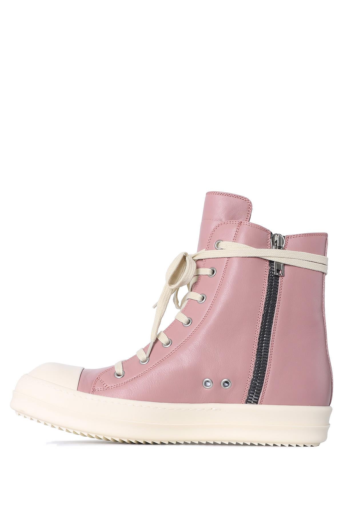 Rick Owens Dusty Pink Milk Leather High-Top Sneakers