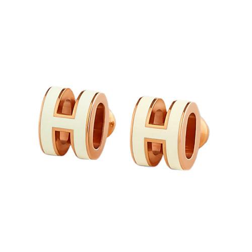 HERMES Rose Gold White Mini Pop H Earrings