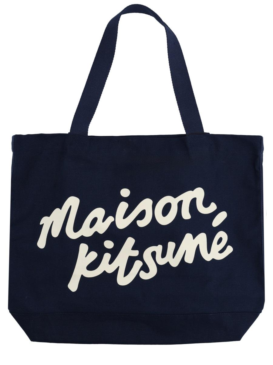 Maison Kitsune Leather Shoulder Tote Bag Black