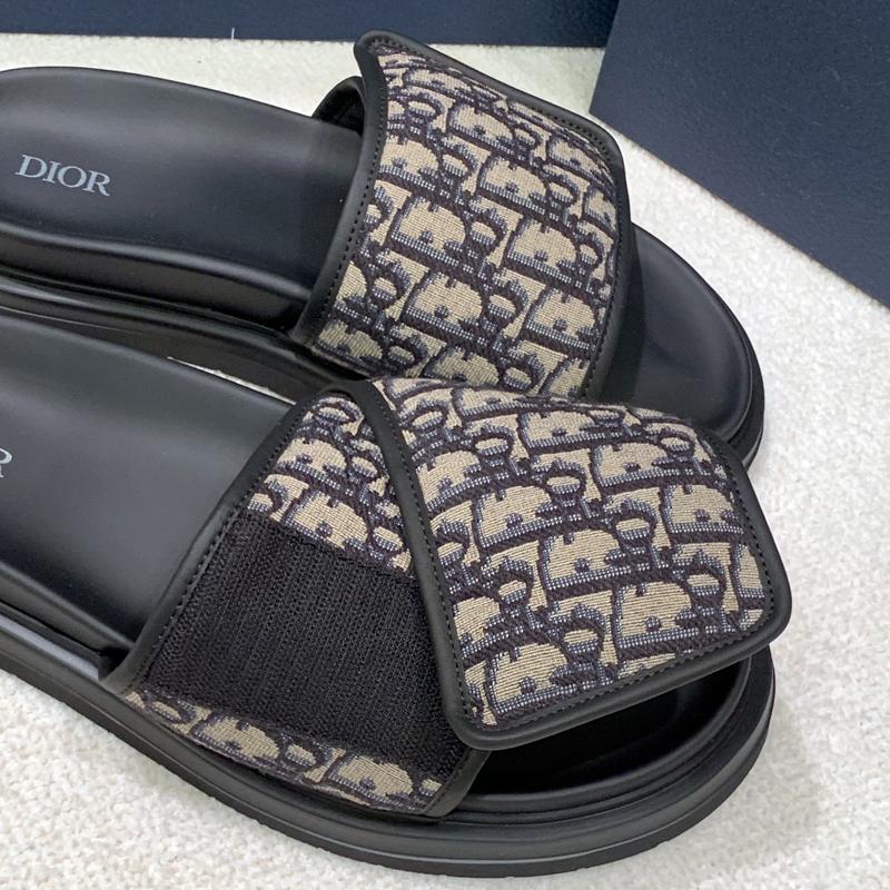 DIOR Men’s Oblique Jacquard Aqua Sandal Slippers Beige Black