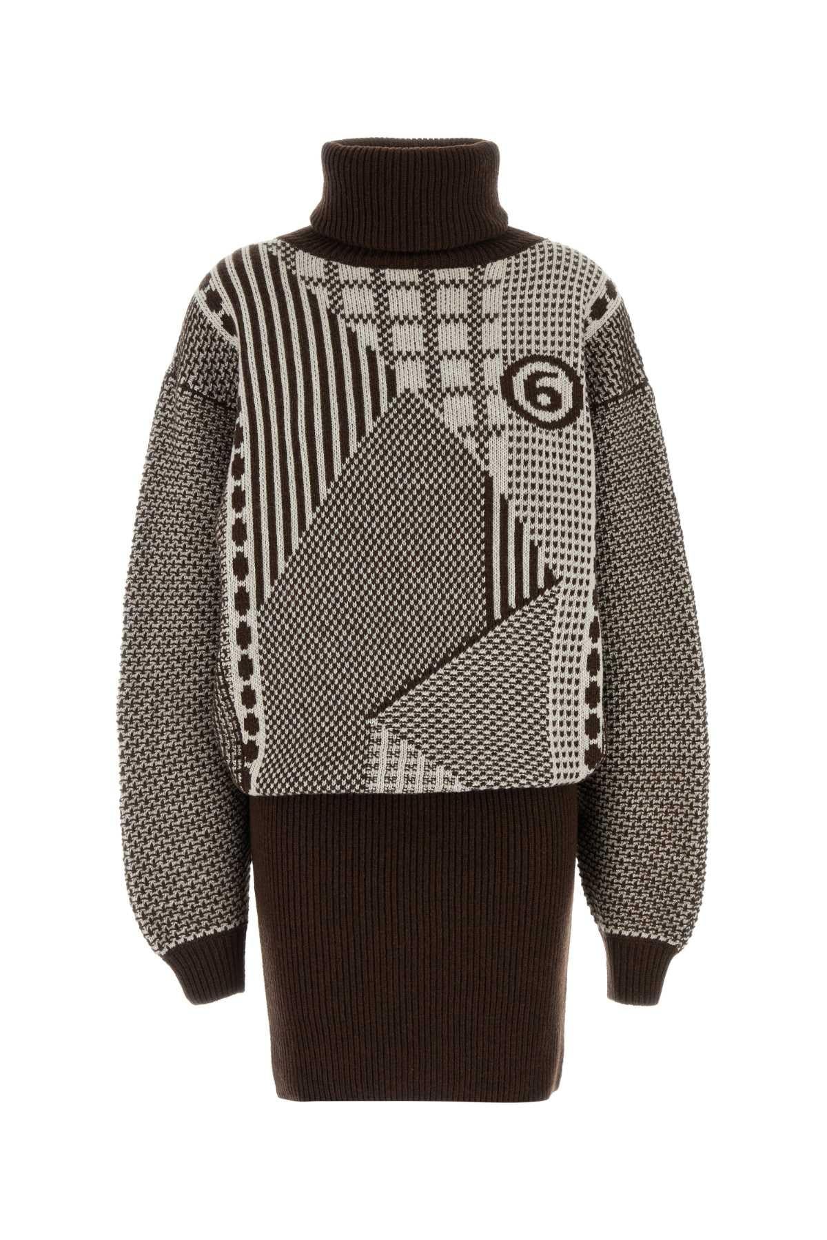 Maison Margiela Long Sleeve Turtleneck Knit Dress Ivory