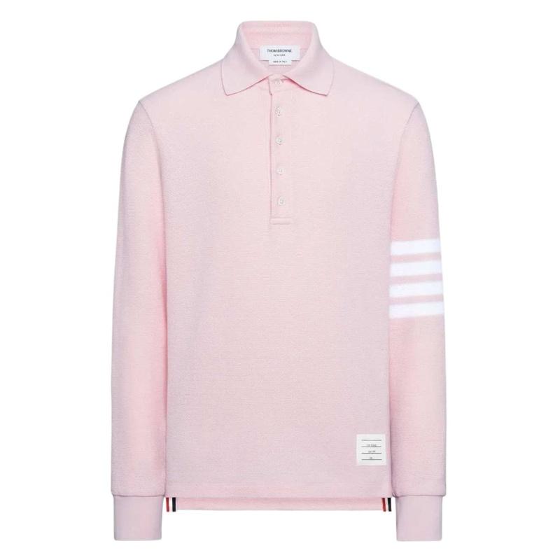 THOM BROWNE 4-Bar Men's Long-Sleeve Polo Shirt Navy Cotton