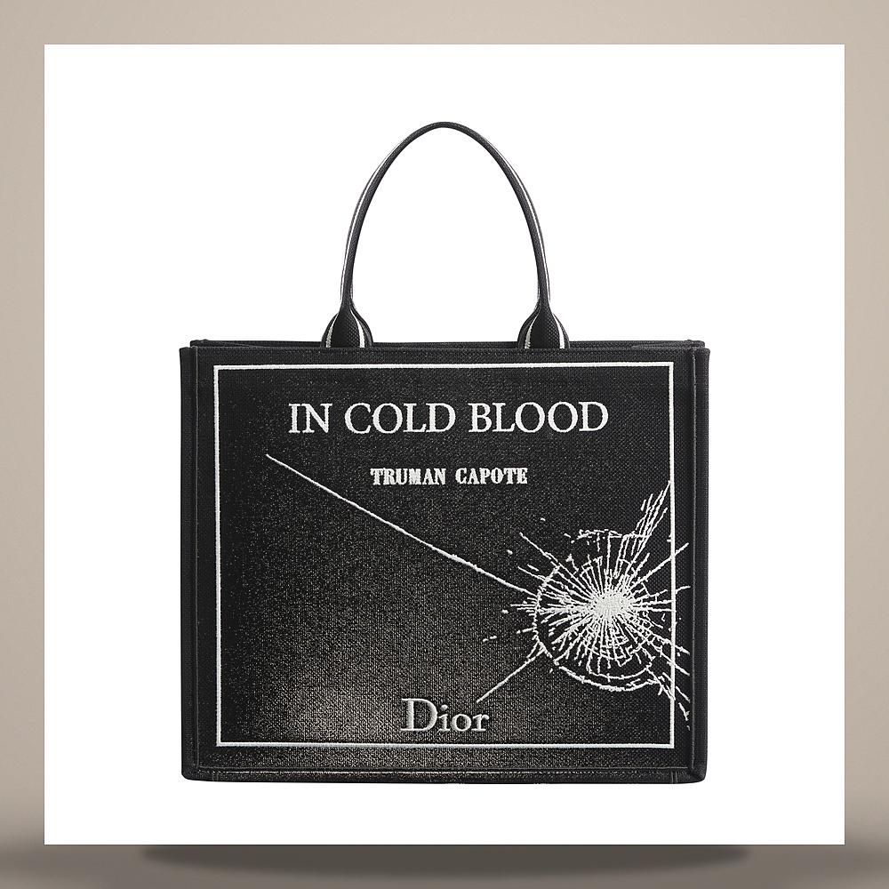 DIOR Book Tote Large Black White Embroidered Canvas Shoulder Bag