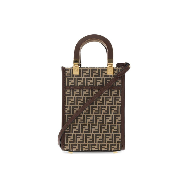 FENDI Sunshine Logo Suede Mini Crossbody Bag Brown