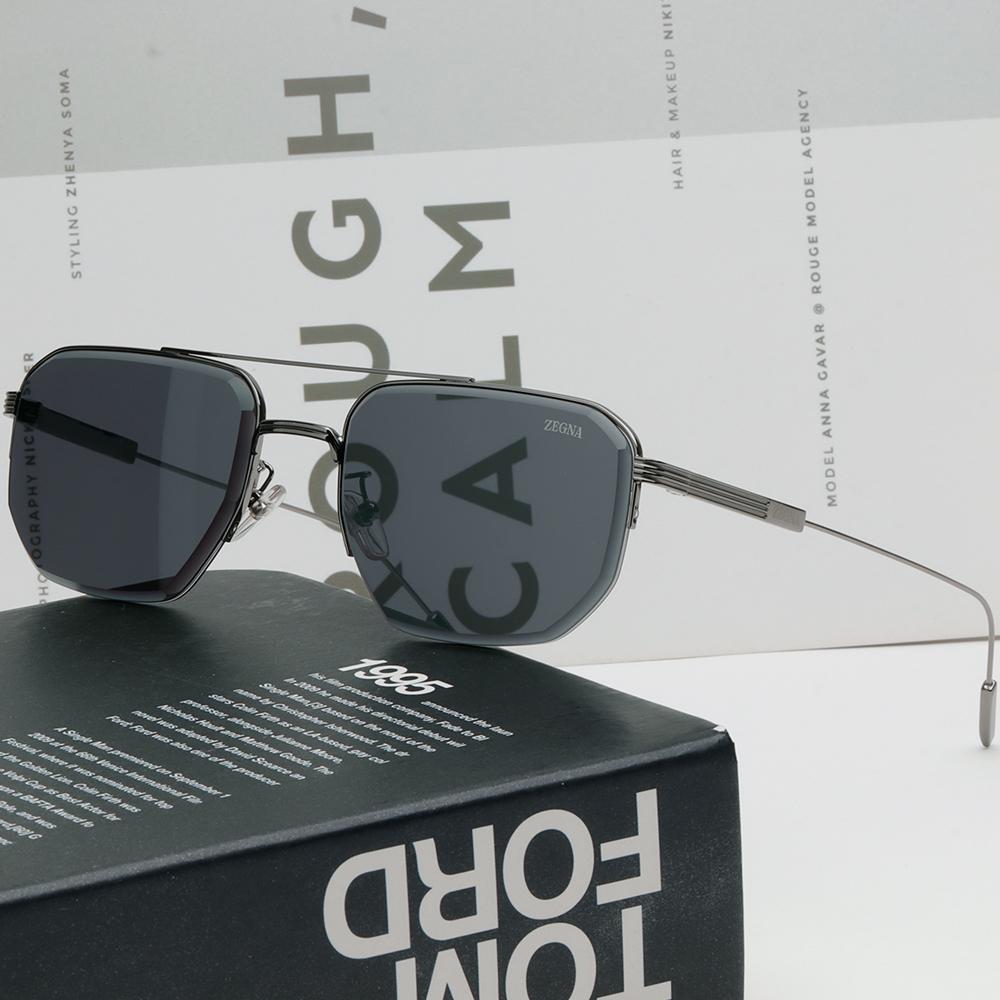 Zegna Metal Double Bridge Square Aviator Sunglasses Unisex EZ0228D 08A