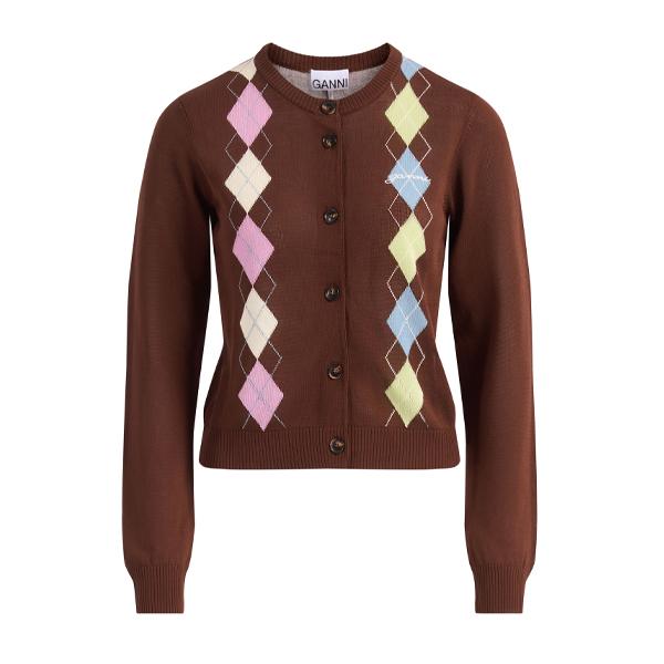 GANNI Light Cotton Argyle Cardigan