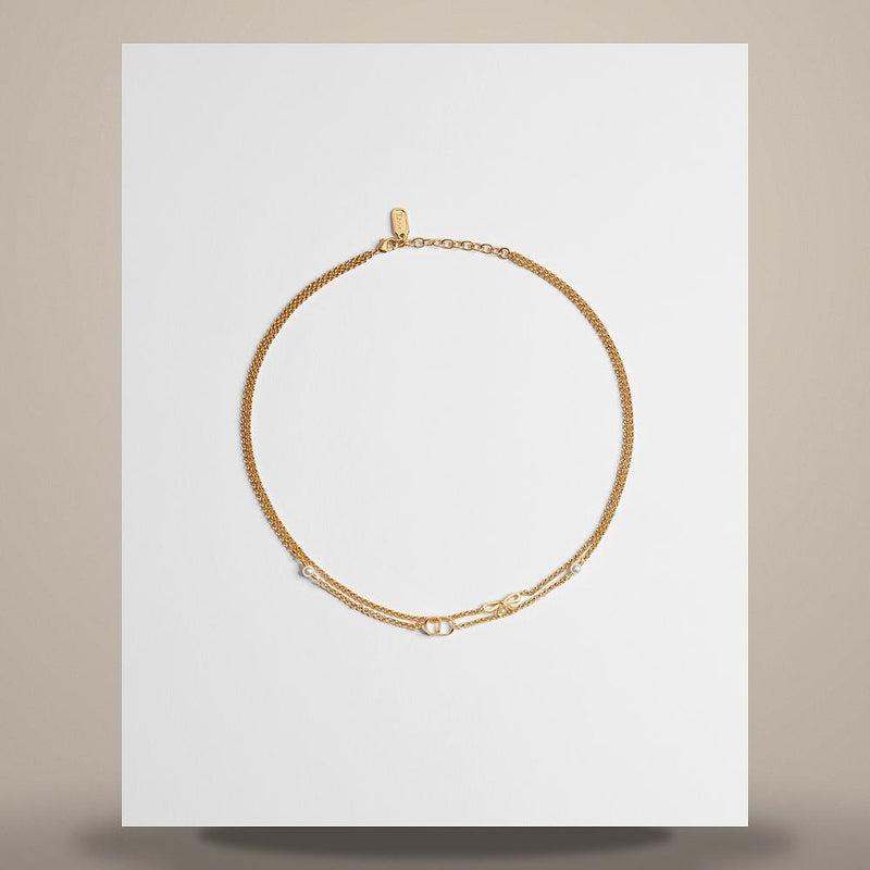 DIOR CD Mini Bow Necklace Gold-Tone Metal White Resin Pearl N3835WOMRS D301