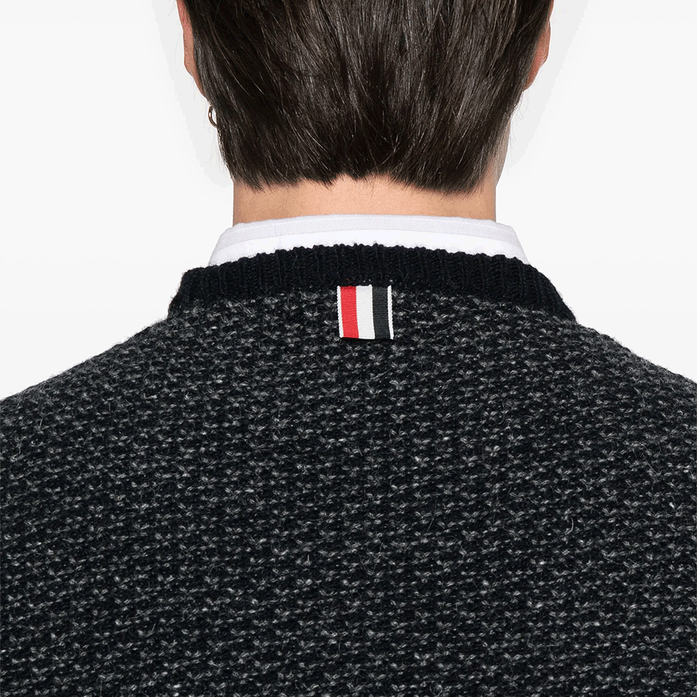 THOM BROWNE Mohair Tweed Crewneck Knit Sweater Men Navy
