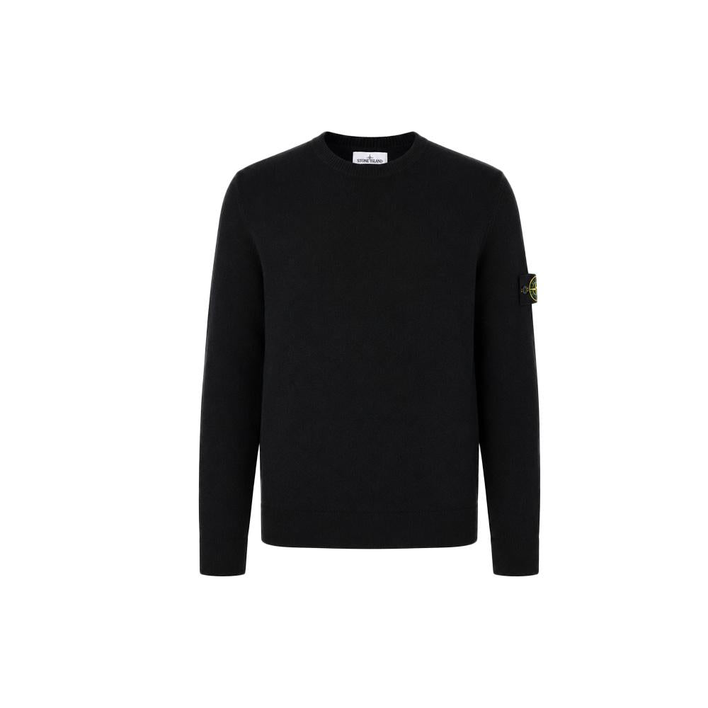 STONE ISLAND Black Crewneck Knit Sweater with Patch