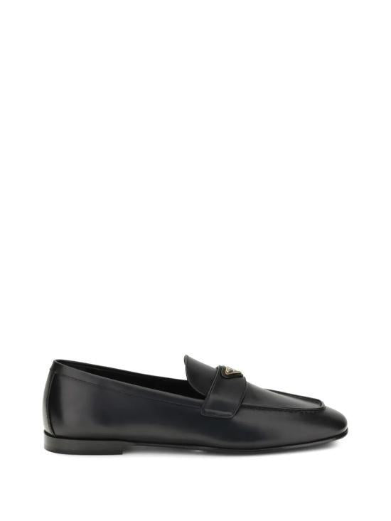 PRADA Triangle Logo Leather Loafers Black