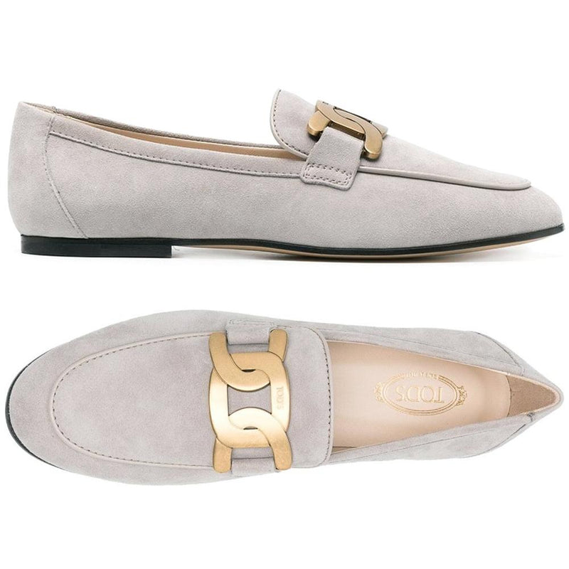Tods Gold Chain Suede Loafers Women’s Brown