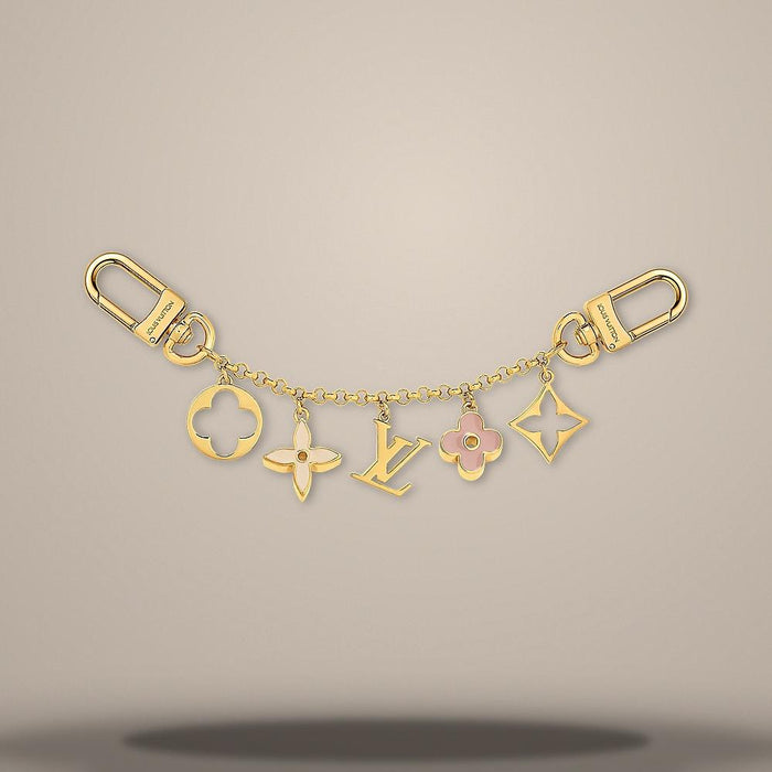 Louis Vuitton Fleur de Monogram Bag Charm Chain Brass Gold Key Ring