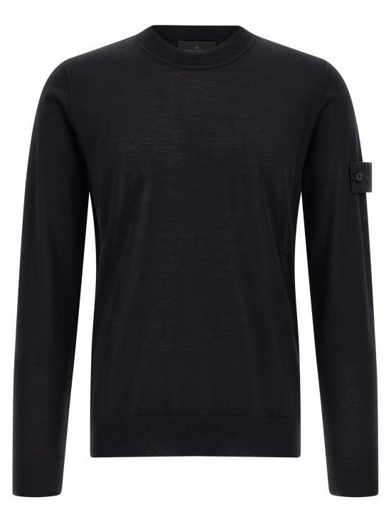 STONE ISLAND Black Wool Round Neck Sweater for Men