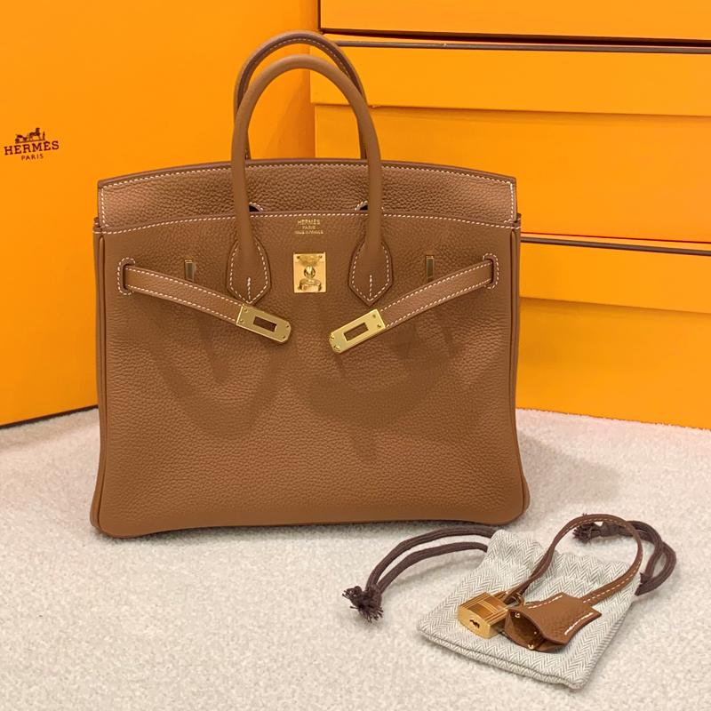 HERMES Birkin 25 Togo Leather Tote Bag Gold with Gold Hardware