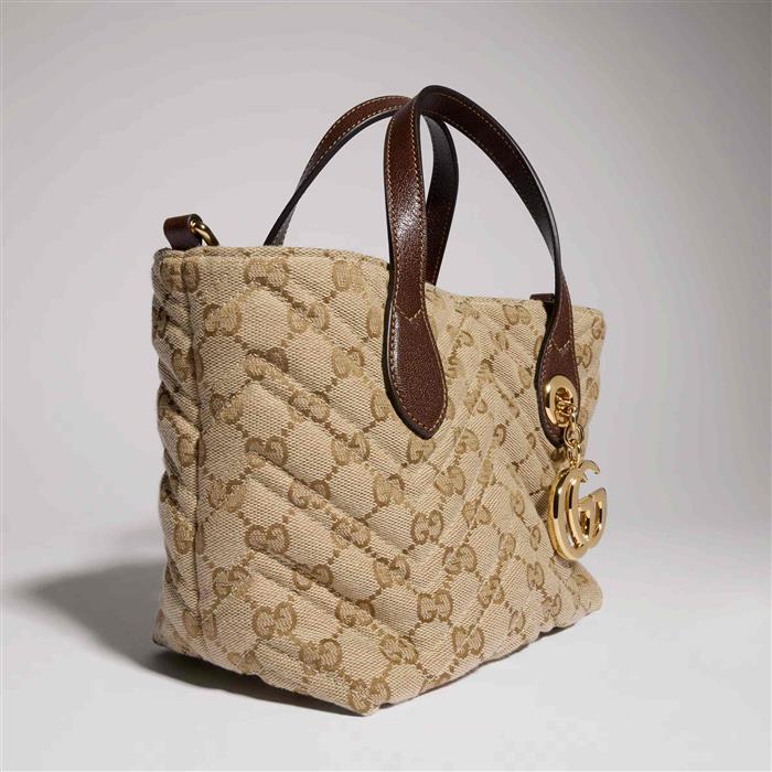 GUCCI GG Marmont Small Tote Bag Beige Leather Tote