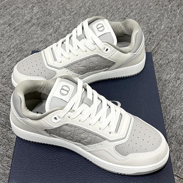 DIOR MEN White Gray Grained Calfskin Gravity B27 Low-Top Sneakers