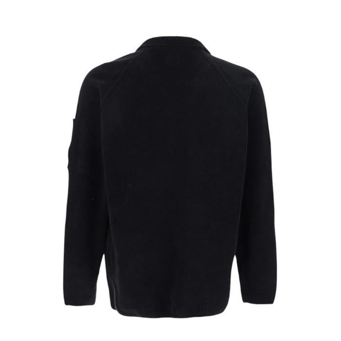 CP Company Black Cotton Chenille Polo Collar Sweater