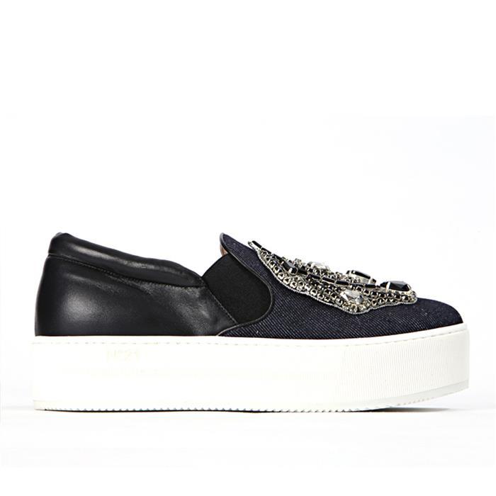 N˚21 Blue Jewel-Embellished Slip-On Sneakers