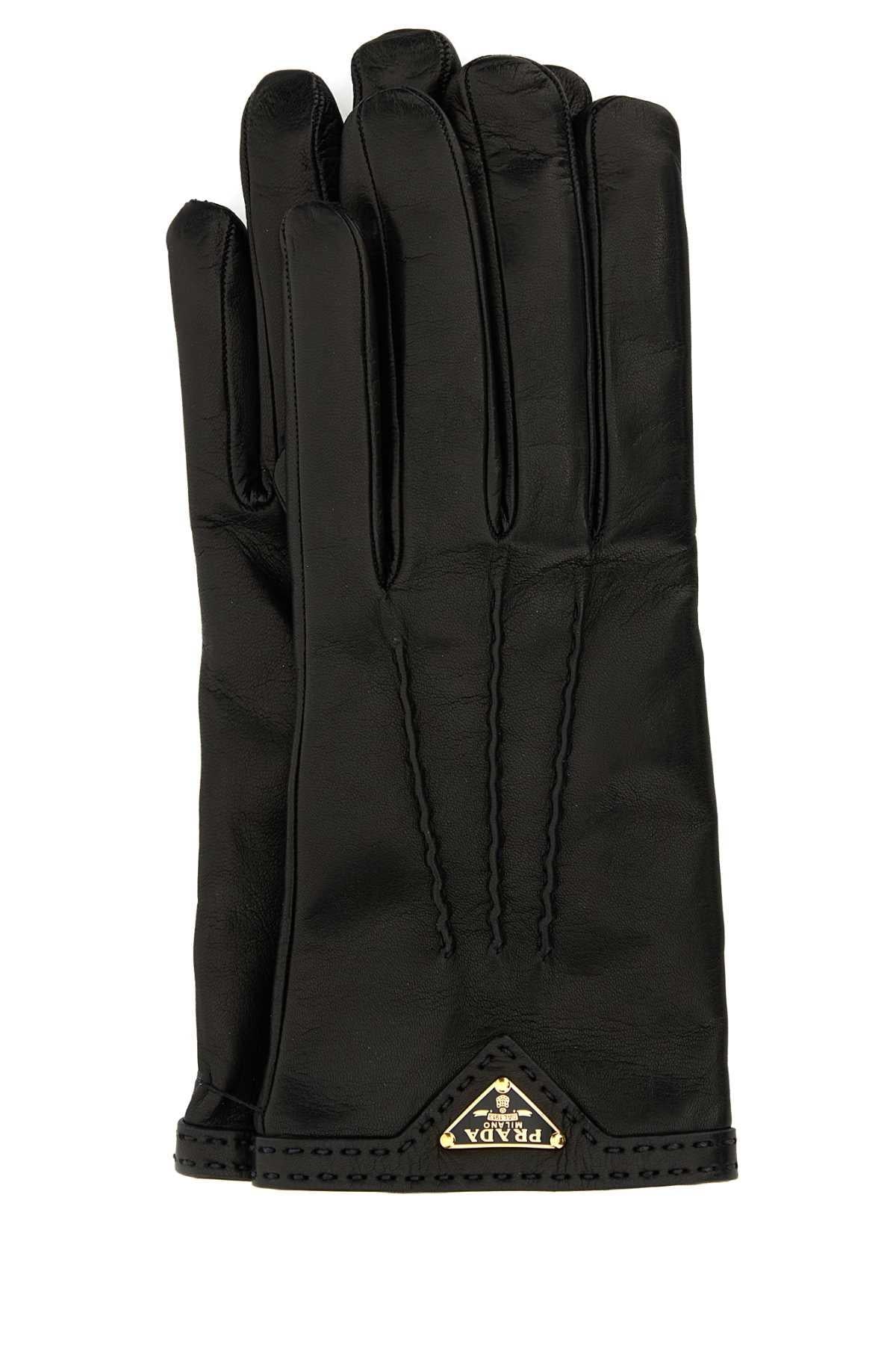 PRADA Black Leather Gloves Women’s