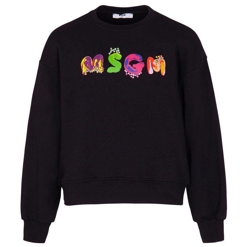 MSGM Women’s Sweatshirt Rhinestone Paint Detail Black