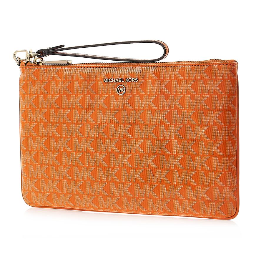 Michael Kors Logo Clutch Bag Women’s Brown Synthetic Zip Wristlet