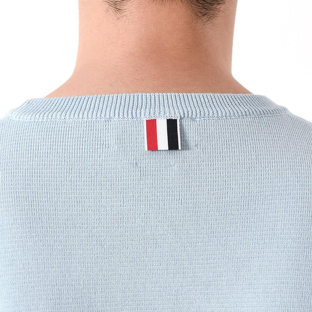 THOM BROWNE Sky Blue Milano Stitch Armband Crewneck Knit Sweater