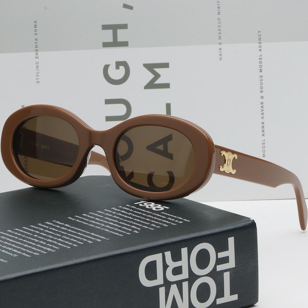 CELINE Brown Acetate Oval Triomphe Sunglasses Unisex