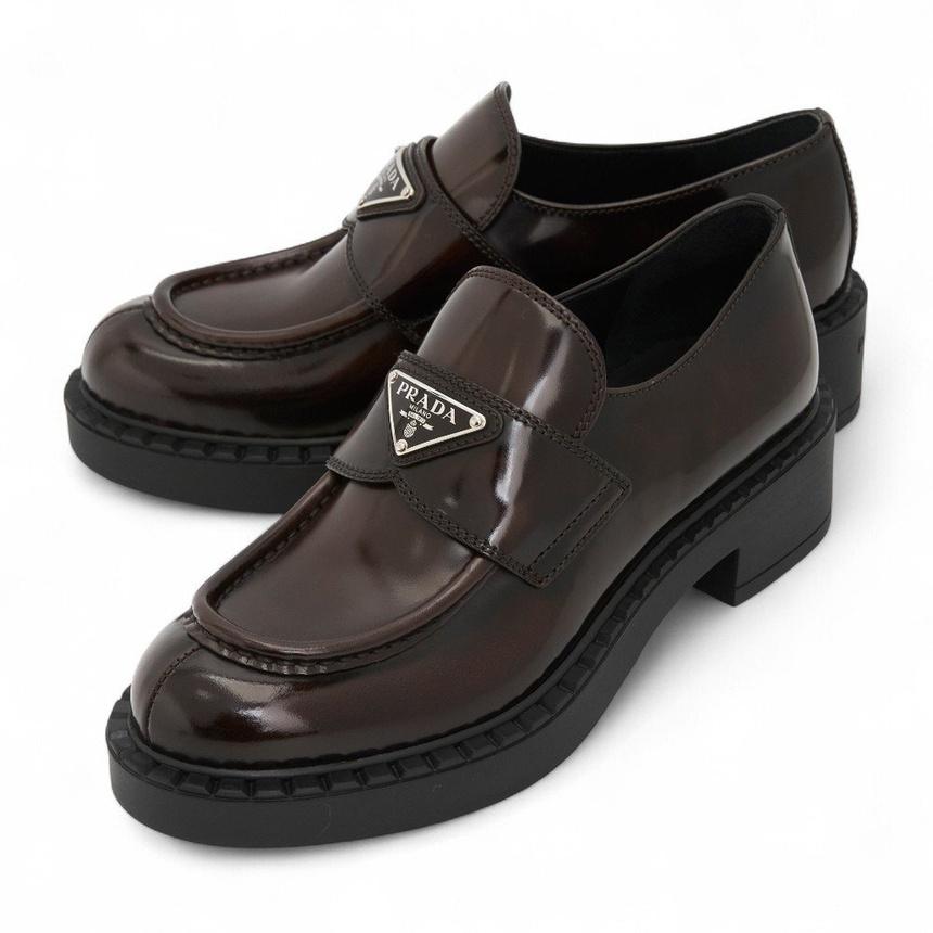 PRADA Chocolate Brushed Leather Women’s Loafers