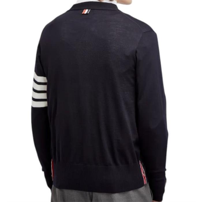 THOM BROWNE Navy Sustainable Wool Stripe Cardigan Men
