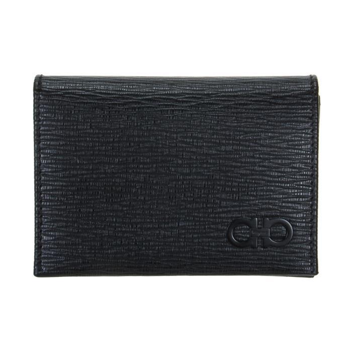 Ferragamo Revival Gancini Leather Card Holder Wallet Black