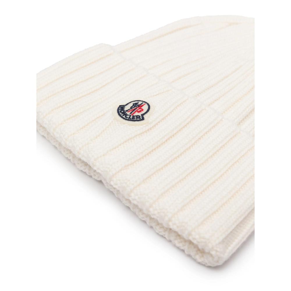 Moncler Wool Rib Knit Beanie Hat White