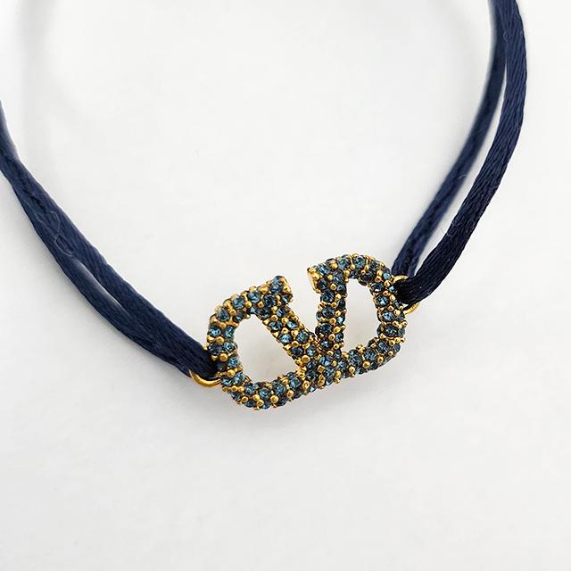 VALENTINO V Logo Crystal Knot Bracelet Navy Unisex