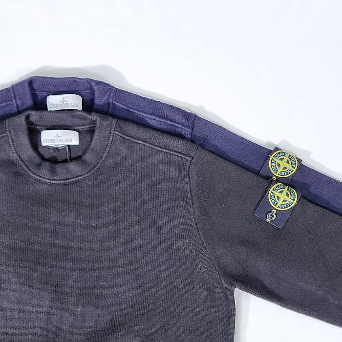STONE ISLAND Winter Cotton Crewneck Knit Sweater Black Men's
