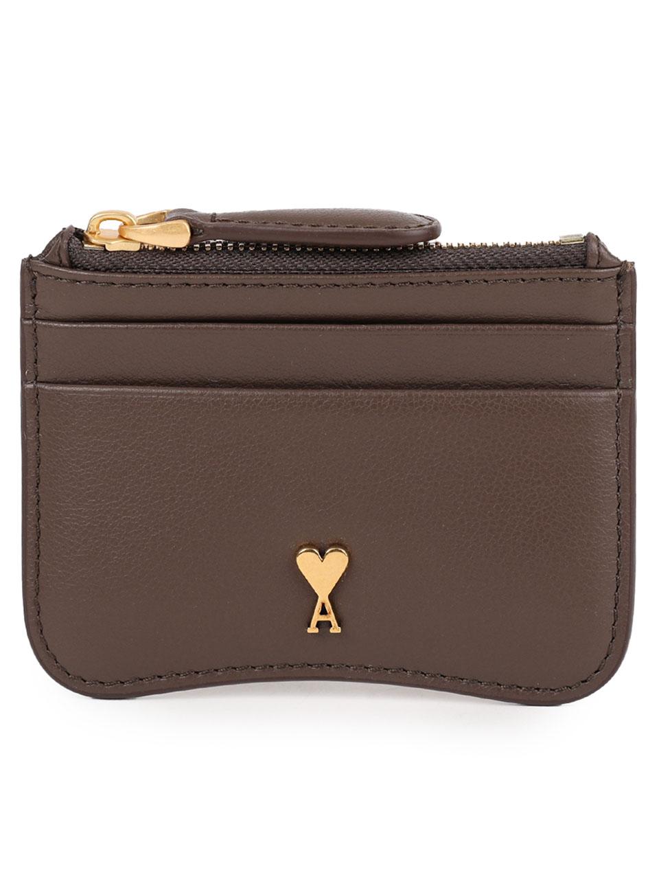 AMI Small Grain Leather Zip Card Holder Paris A236