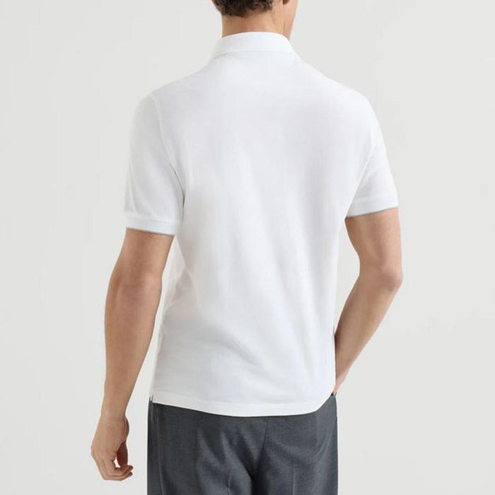 Brunello Cucinelli Light White Embroidered Logo Polo Shirt for Men